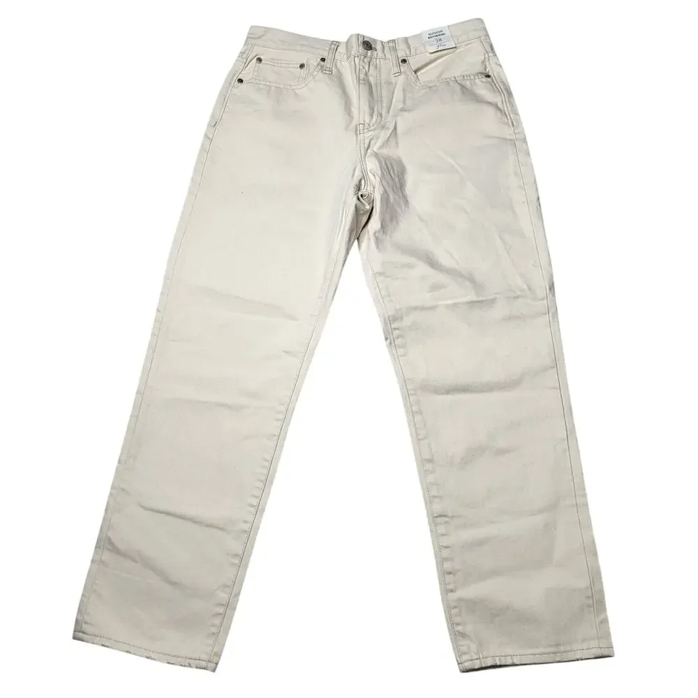 J Crew Slouchy Boyfriend Jeans Straight Leg Ecru White Cream Cotton Slouch 28